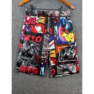 Encrypted NYC Men's S Graphic Streetwear Shorts Black Multi Cyber Graffiti Print